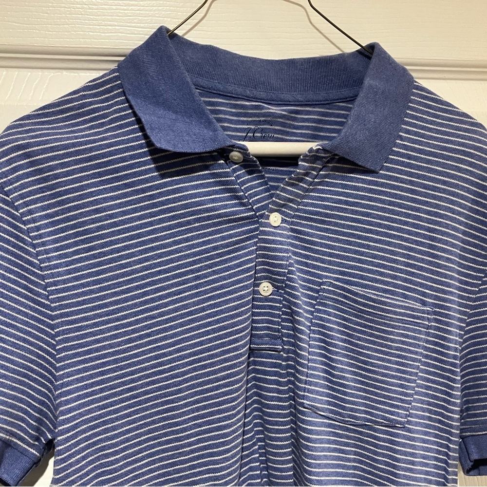 J. Crew Navy and White Striped Polo Shirt - Medium